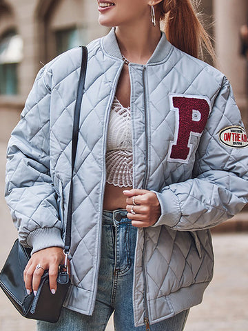 Airchics mi-longue bombers lettres fermeture éclair poches badge col cheminée femme mode